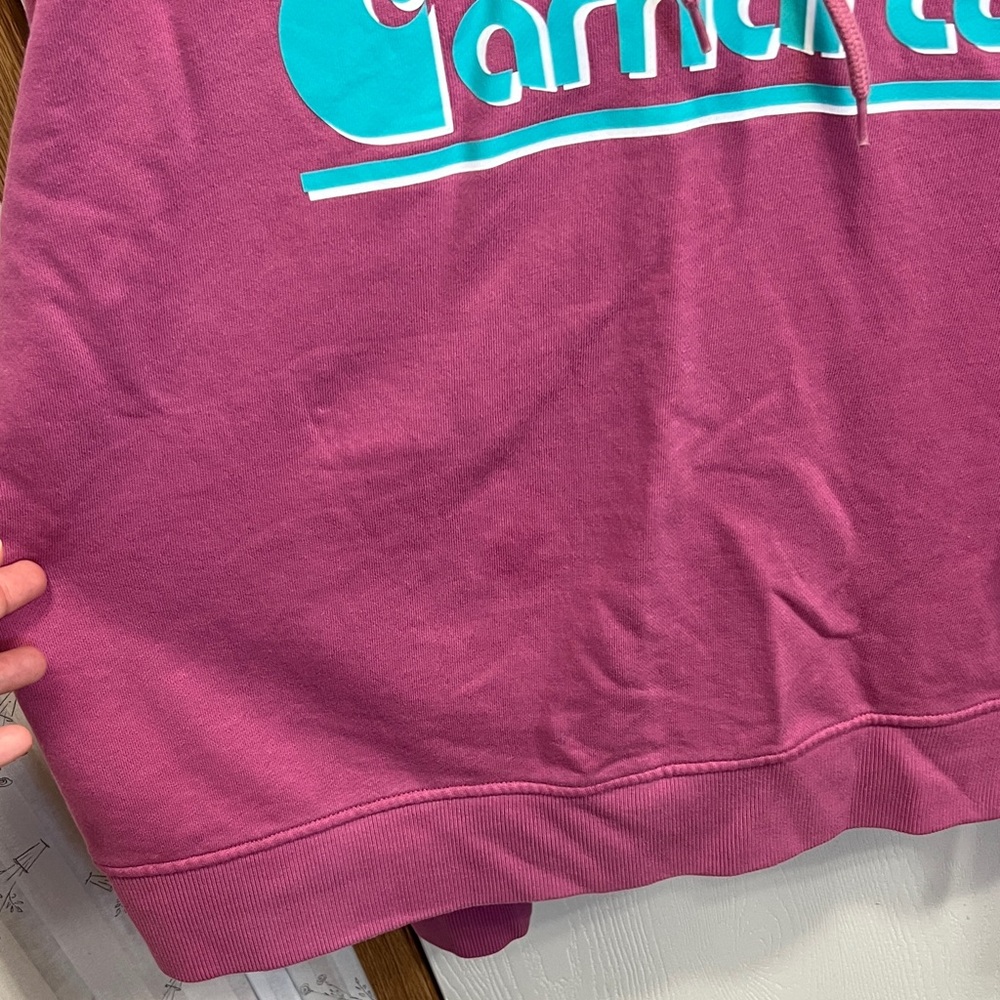 Carhartt Pink Pullover Hoodie with Teal Script - Picture 6 of 10